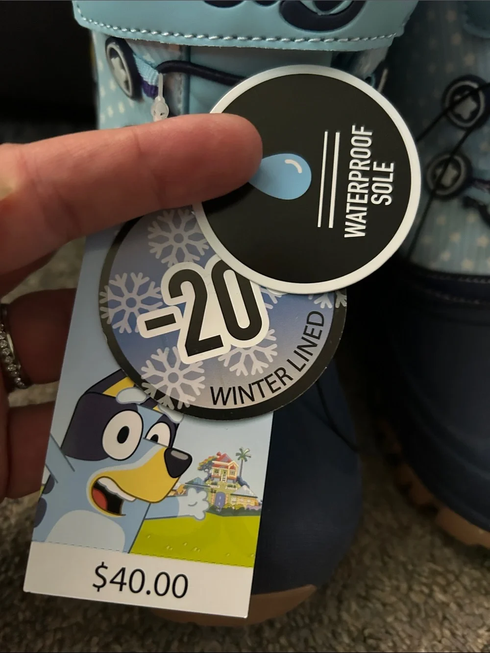 Kids Bluey Winter Snow Boots with Fleece Lining. Rated for -20 C